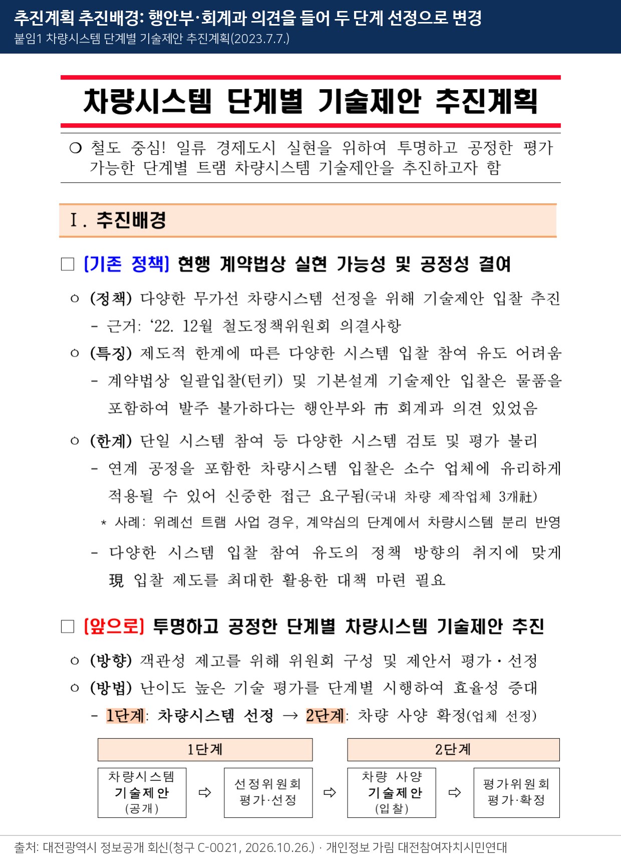 추진계획 추진배경: 두 단계 선정으로 변경